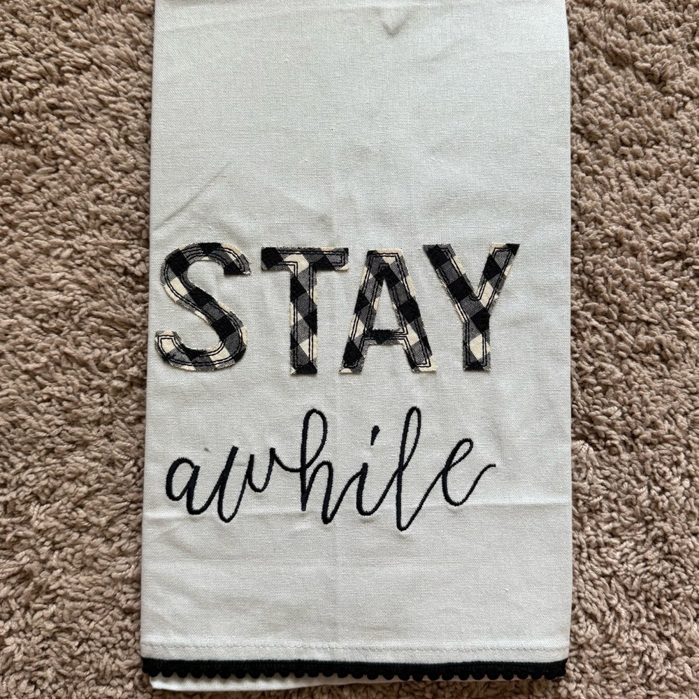 Buffalo Check Black and White 'Stay Awhile' Kitchen Towel